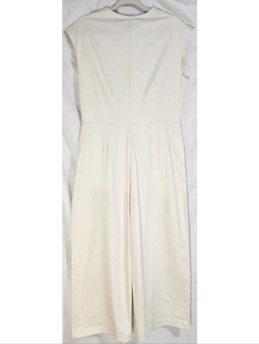 Retro Jumpsuit Meg Shop Beige Canvas Button Straight Leg Sleeveless - Picture 3 of 5